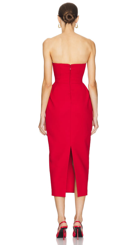 ABITO LUNGO SENZA SPALLINE CON FIOCCO AMANDA IN ROSSO