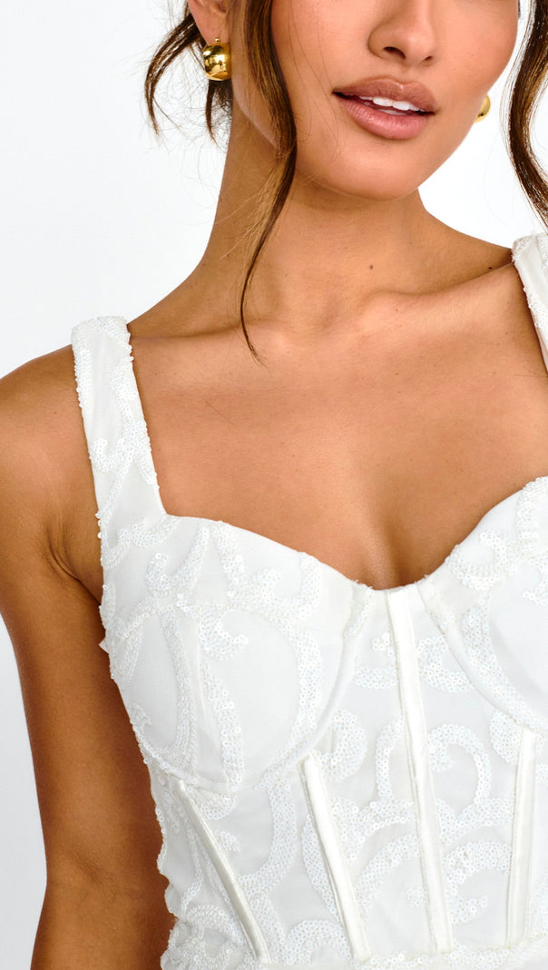 AIIZIE KADEN SEQUIN EMBELLISHED MINI DRESS WHITE - product image