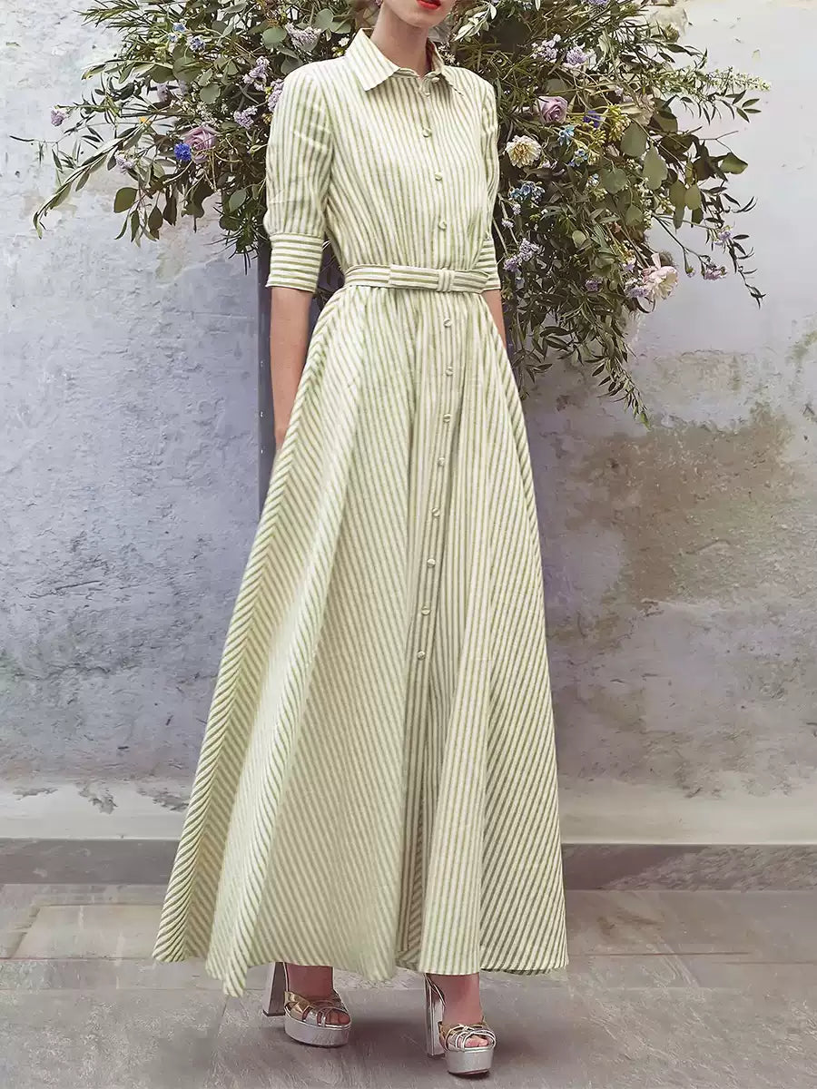 ELEGANT TEAL STRIPED MAXI DRESS