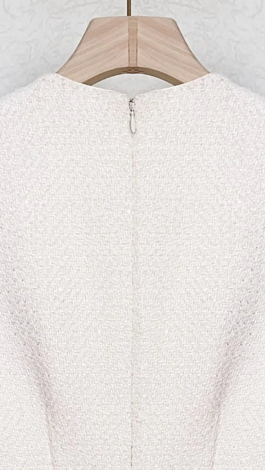 CREAM TINSEL BOUCLE BUTTONED MINI DRESS