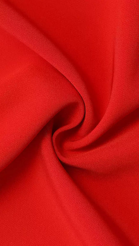 RED MOCK - NECK MIDI DRESS WITH PUFF SLEEVES AND BUTTON DETAIL