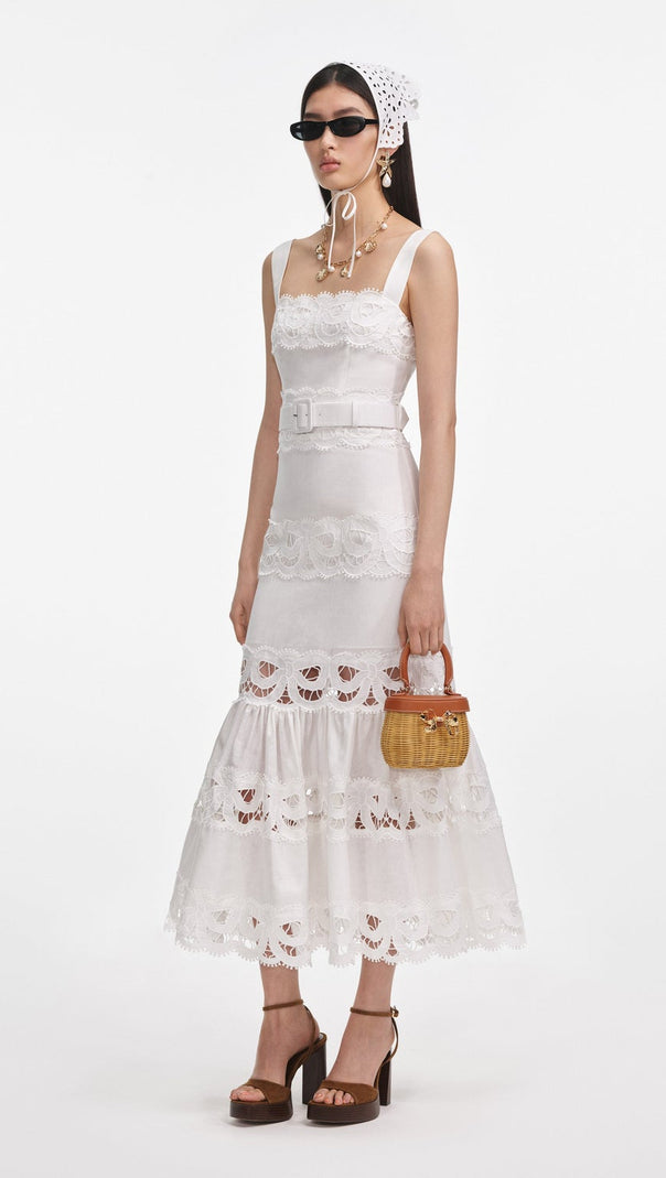 AIIZIE KEANE LACE INSERT BELTED MIDI DRESS - product image