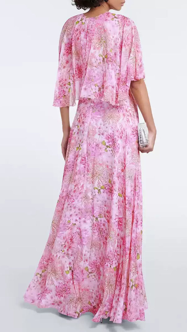 AIIZIE PINK FLORAL CHIFFON CAPE - SLEEVE MAXI DRESS - product image