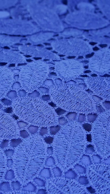 ELEGANT BLUE LACE MIDI DRESS WITH BUTTON FRONT