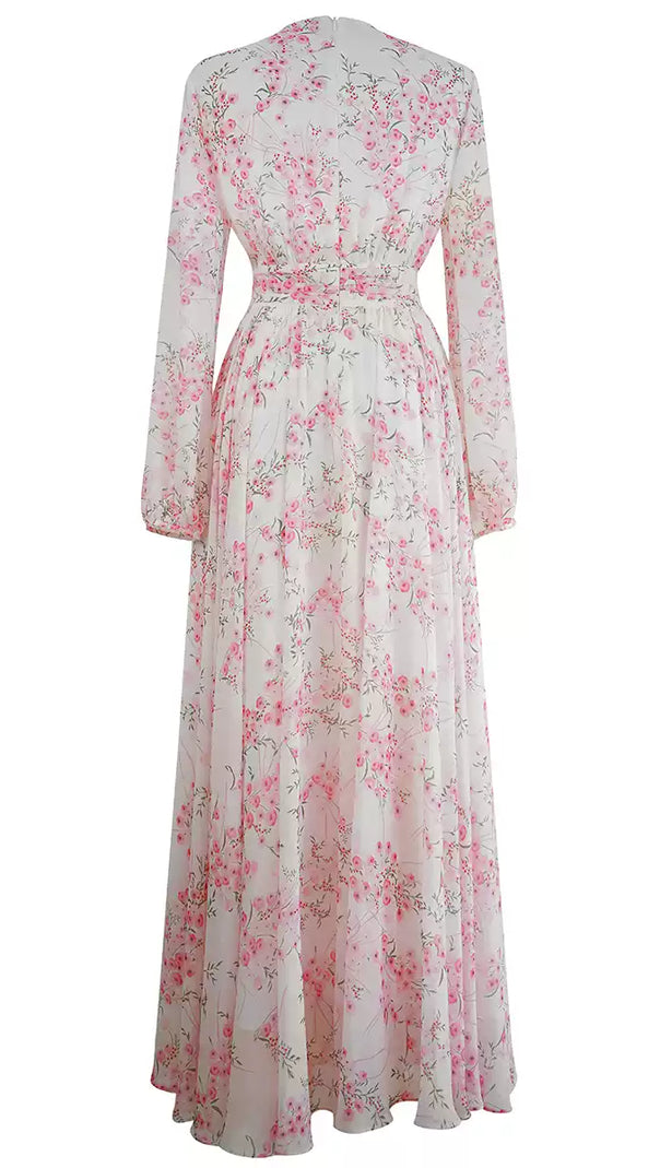 AIIZIE PINK FLORAL CHIFFON MAXI DRESS WITH LONG SLEEVES - product image