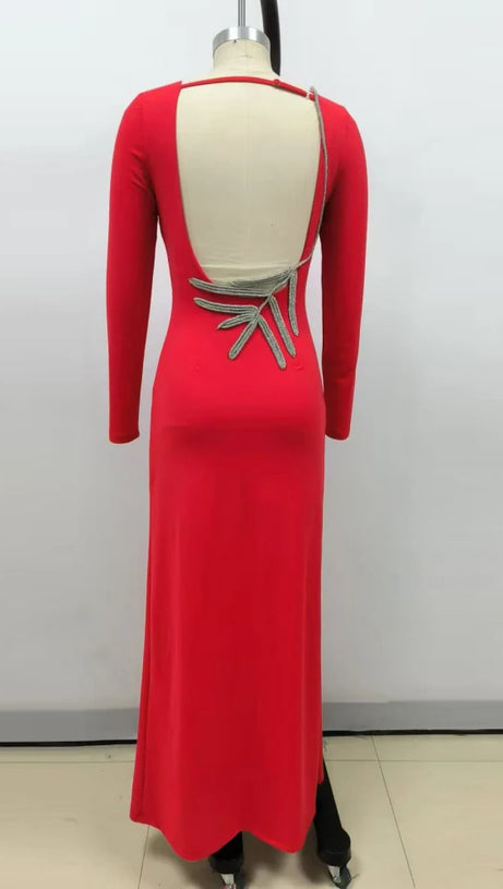 CANDICE LONG SLEEVE BACKLESS MAXI DRESS IN RED