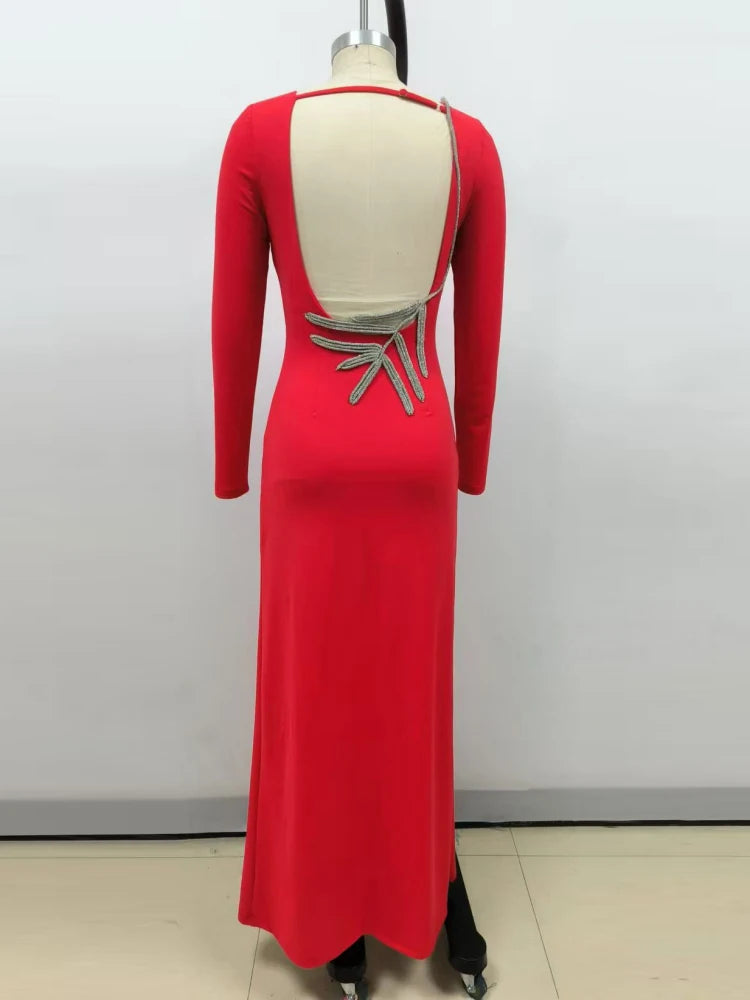 AIIZIE CANDICE LONG SLEEVE BACKLESS MAXI DRESS IN RED - product image