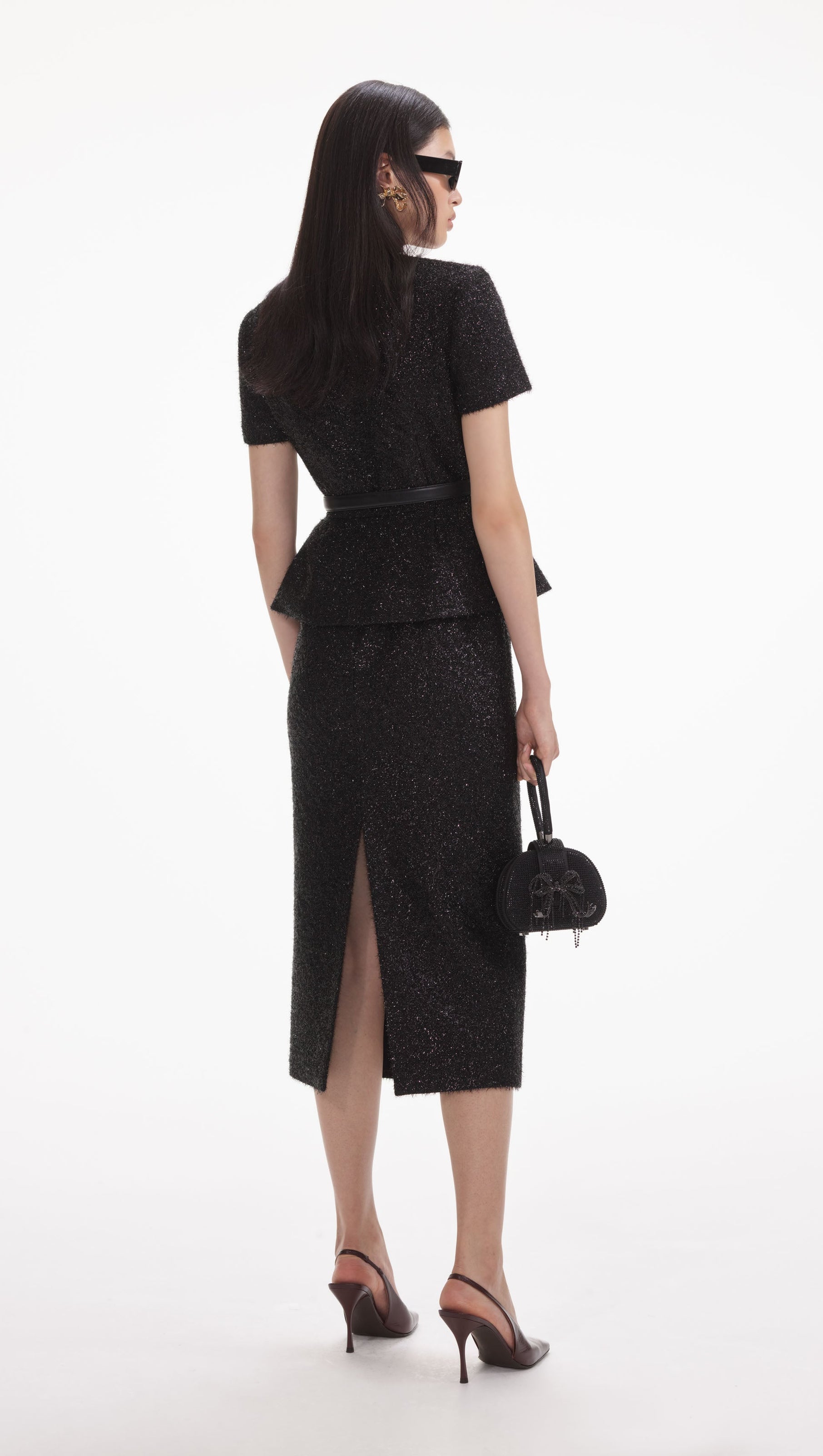 AIIZIE BLACK TINSEL BOUCLE TAILORED MIDI DRESS - product image