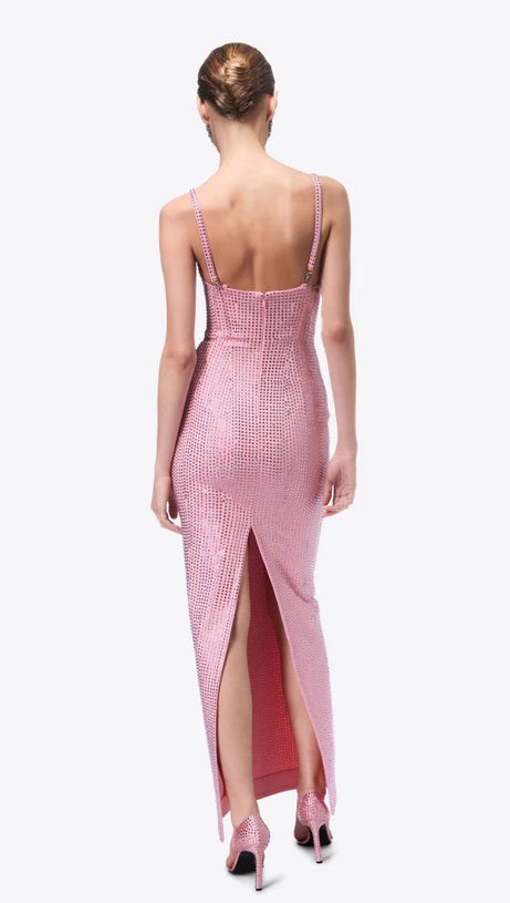 BROOK CRYSTAL-EMBELLISHED SLEEVELESS MAXI DRESS IN ROSE PINK