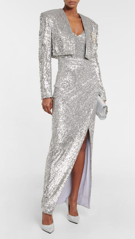TAMMY SEQUINED MAXI DRESS IN SLIVER