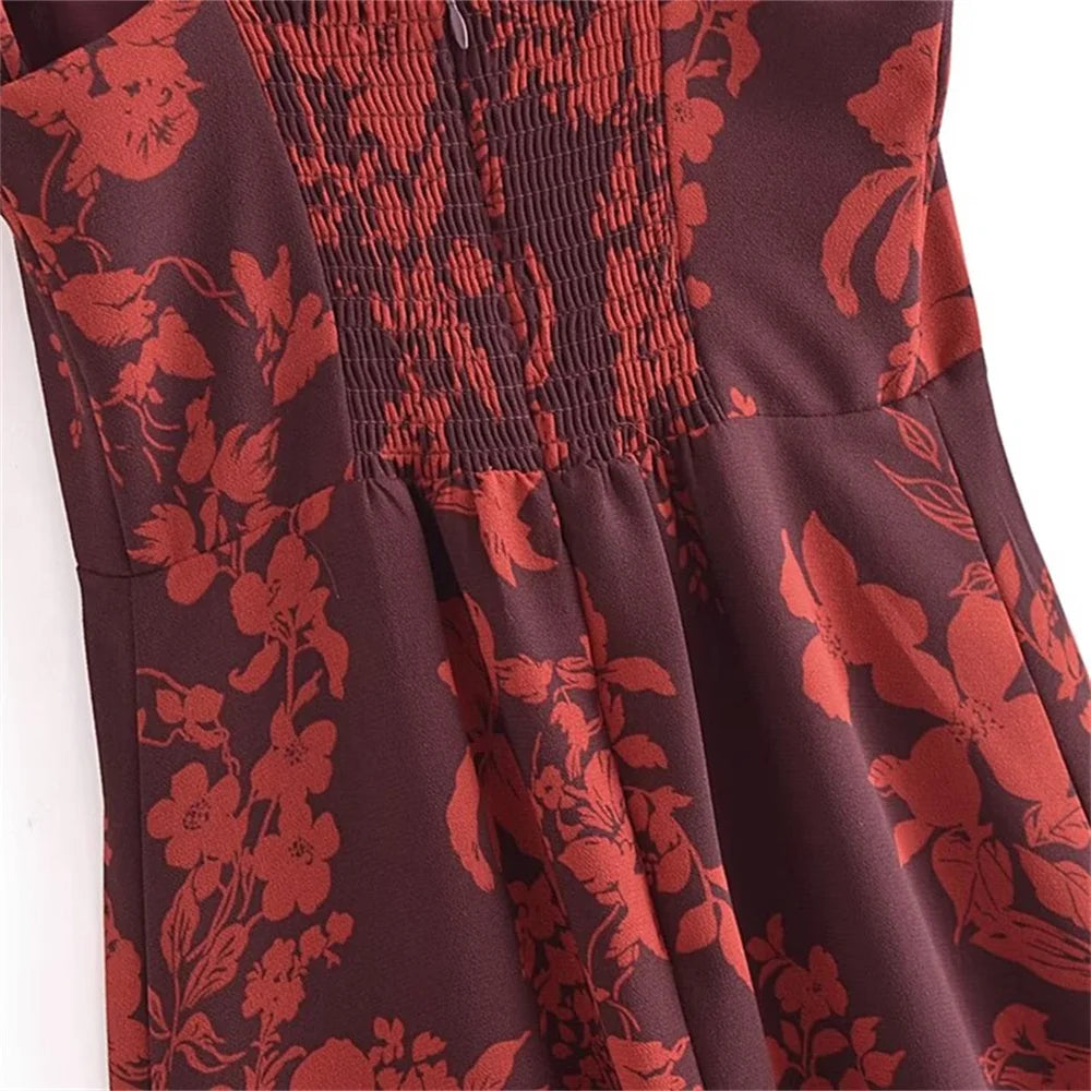 AIIZIE FLORAL PRINT SLIT MIDI DRESS IN BURGUNDY - product image