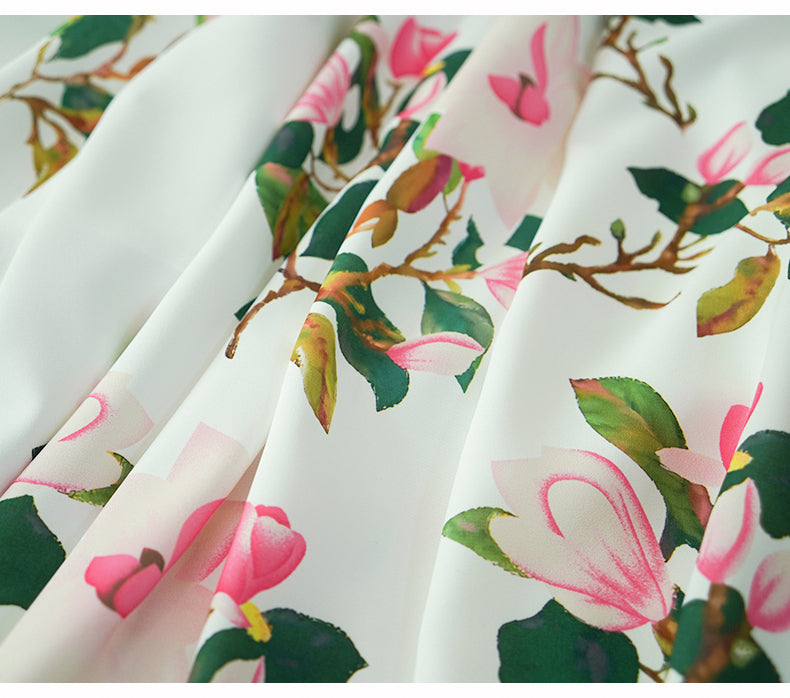 AIIZIE WHITE VINTAGE COURT - STYLE HIGH - NECK FLORAL CHIFFON MAXI DRESS - product image