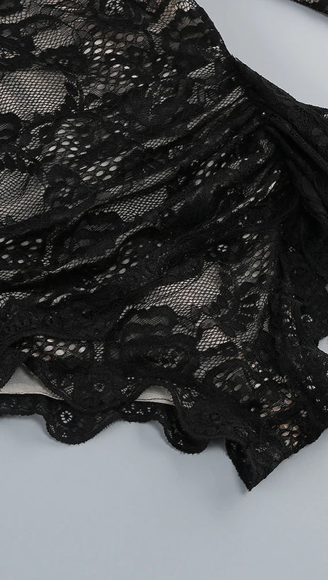 ZANNA BLACK HIGH NECK EMBROIDERED LACE BODYSUIT