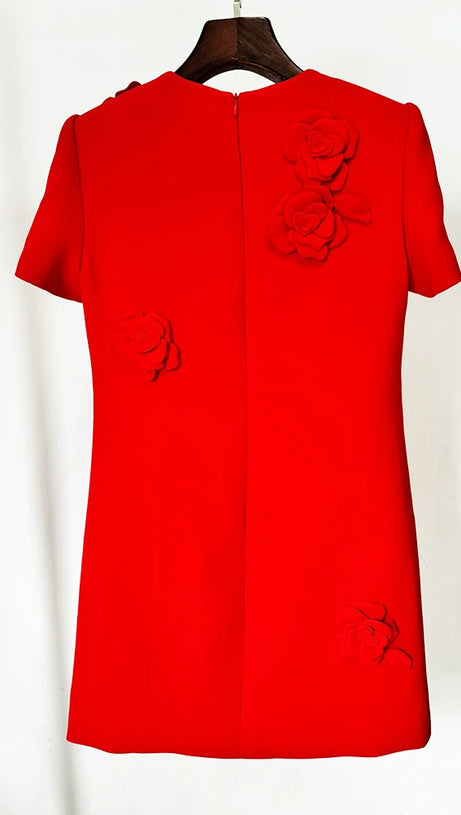 SELENA EMBROIDERED CREPE COUTURE MINI DRESS IN RED