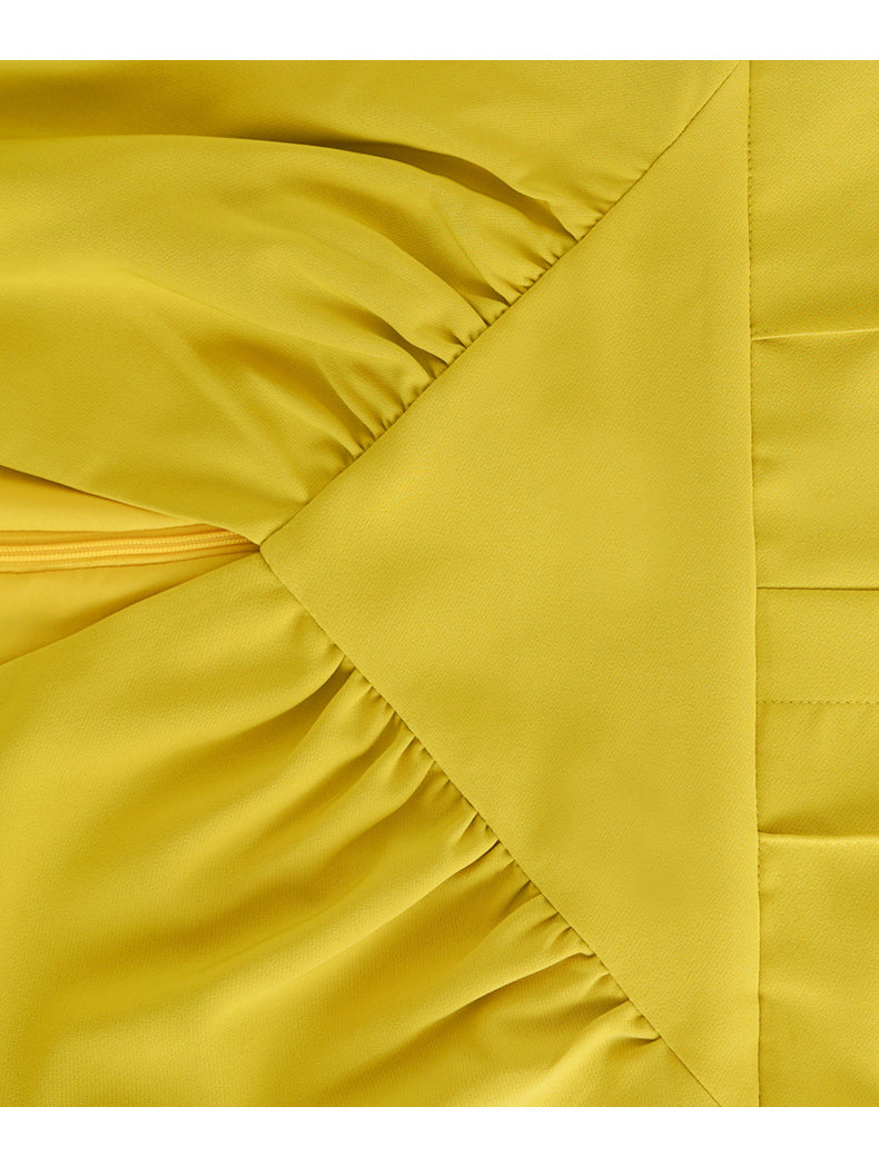 AIIZIE YELLOW V - NECK LONG - SLEEVE WIDE - LEG JUMPSUIT - product image