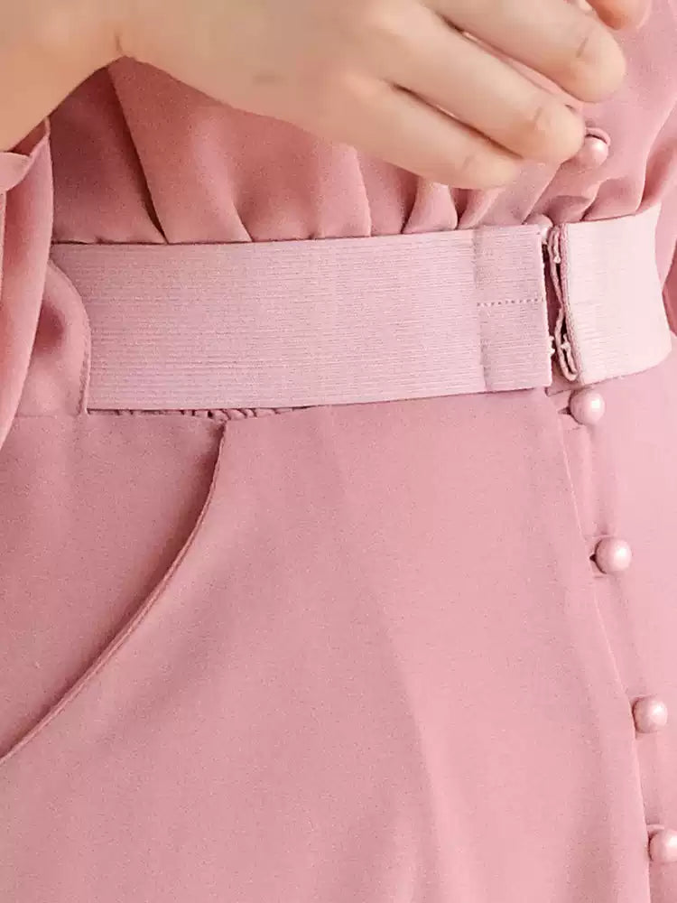 AIIZIE ELEGANT PINK MAXI DRESS WITH BUTTON FRONT AND BELTED WAIST - product image