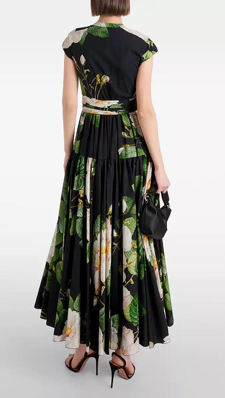 BLACK WATERCOLOR FLORAL CHIFFON SLEEVELESS  MAXI DRESS