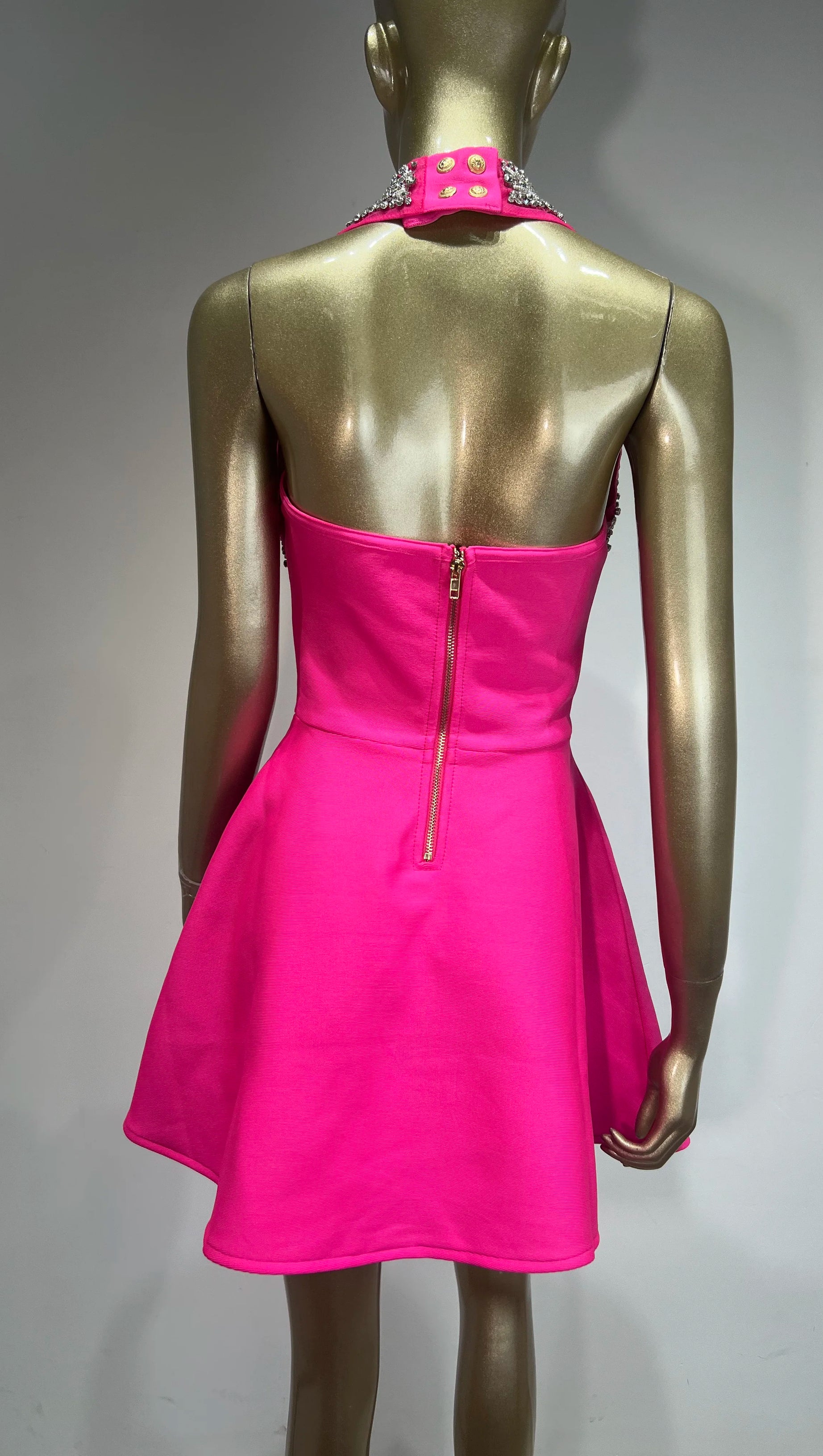 HEDDA RHINESTONE EMBELLISHED HALTER MINI DRESS IN PINK