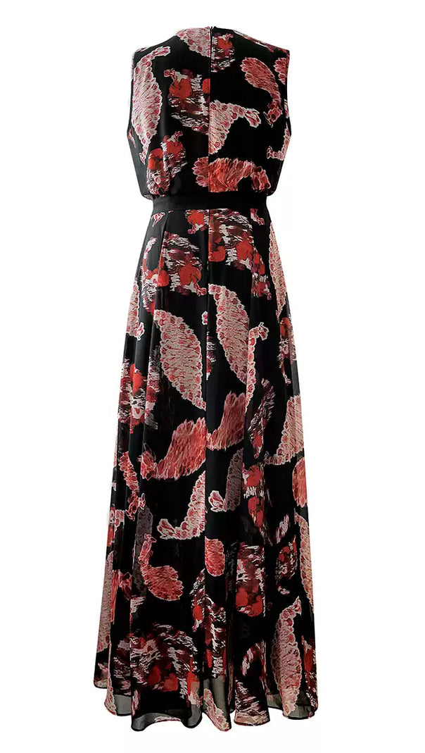 AIIZIE ELEGANT PRINTED MAXI DRESS WITH SLEEVELESS TOP AND BELTED WAIST - product image