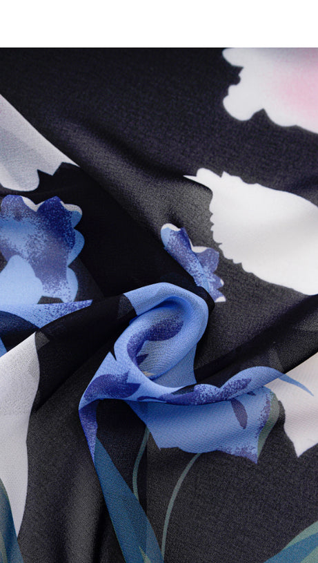 ELEGANT FLORAL CHIFFON MAXI DRESS WITH RUFFLED DETAILS