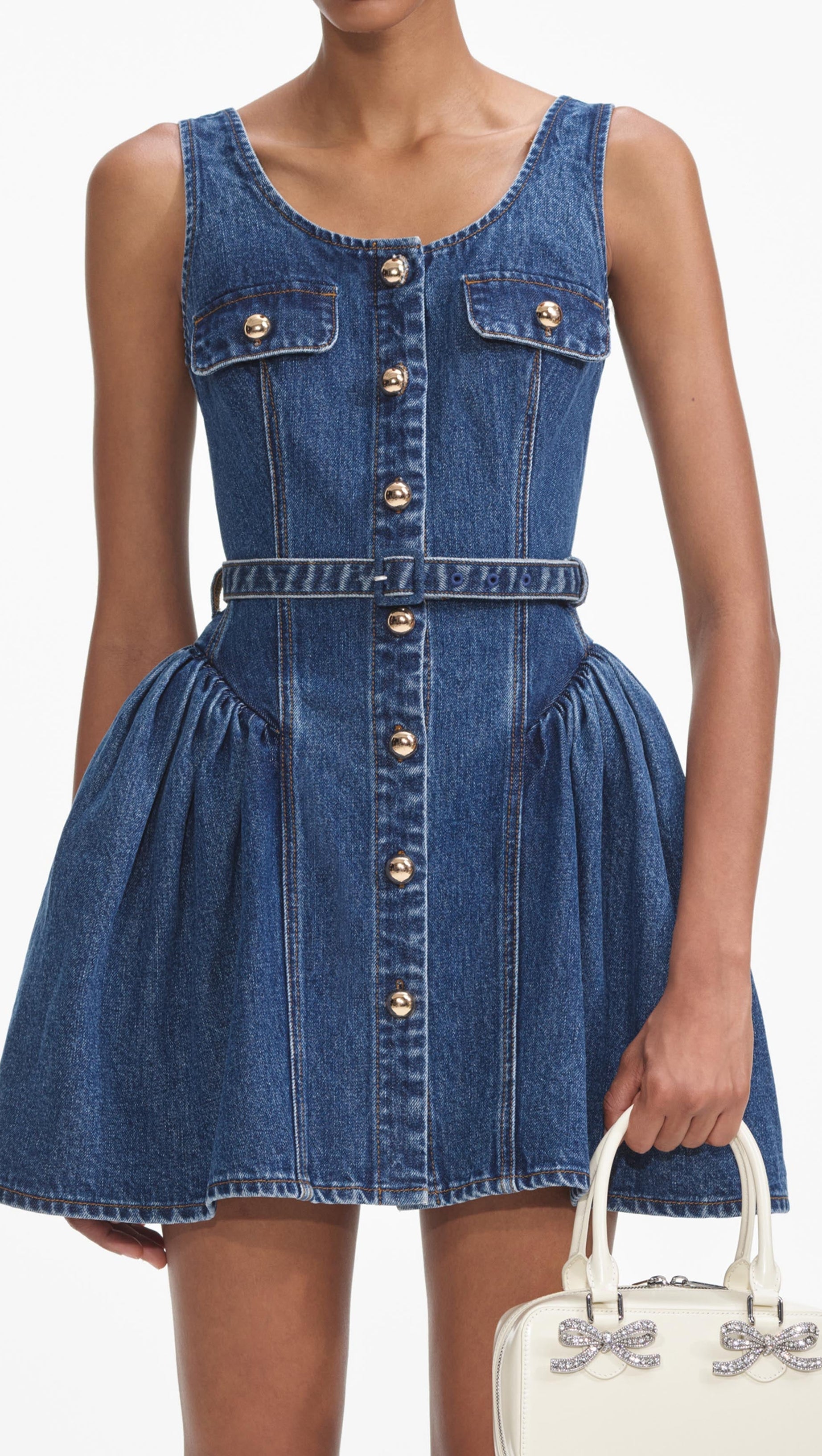 FLARED DENIM MINI DRESS