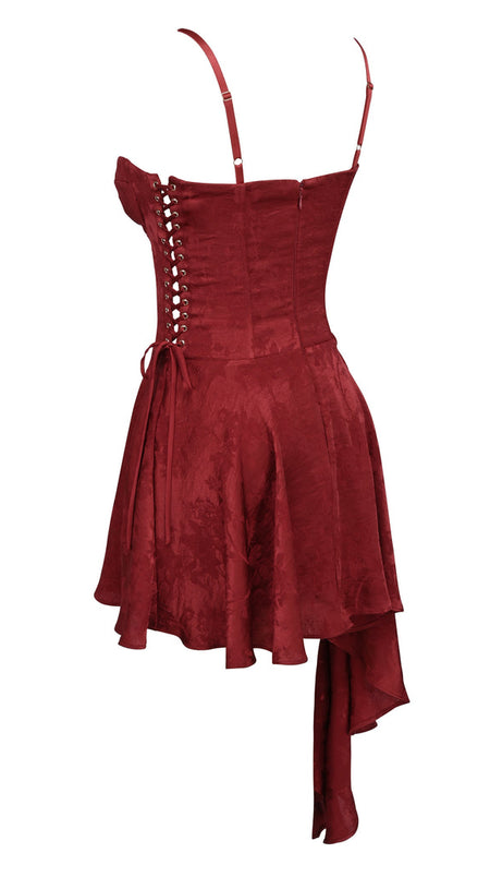 Lola Wine – Drapiertes Minikleid aus Jacquard-Satin [Vorbestellung]