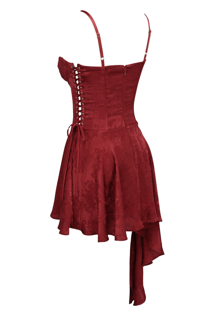 AIIZIE LOLA WINE JACQUARD SATIN DRAPED MINI DRESS[PRE ORDER] - product image