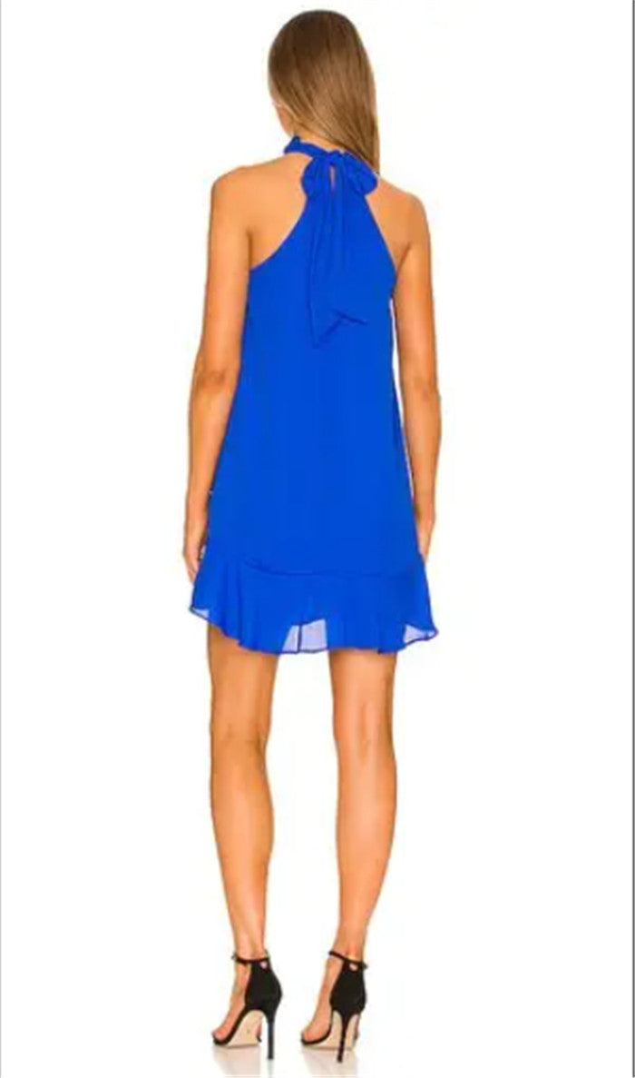 SHIFT HALTER MINI DRESS IN BLUE