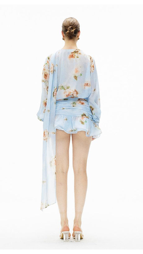 BHAKTI FLORAL CHIFFON RUFFLE MINI DRESS