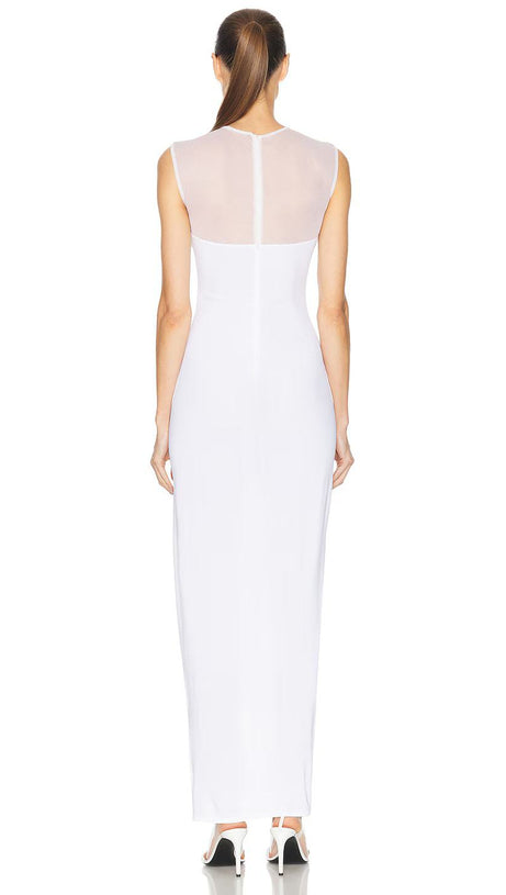 CARMINA MESH PANELED MAXI BANDAGE DRESS IN WHITE