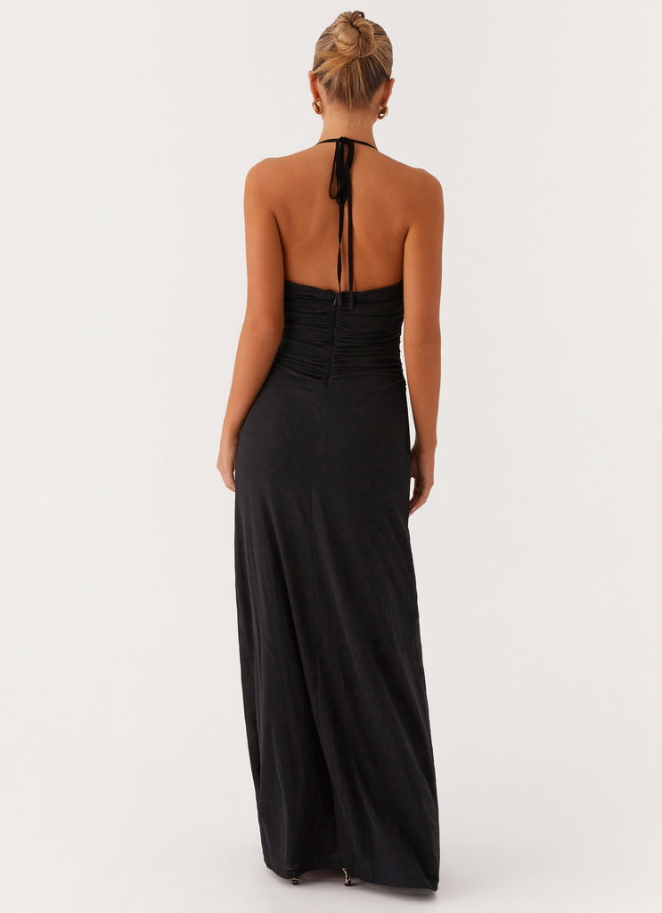 AIIZIE V-NECKLINE PLEATED BODYCON MAXI DRESS IN BLACK - product image
