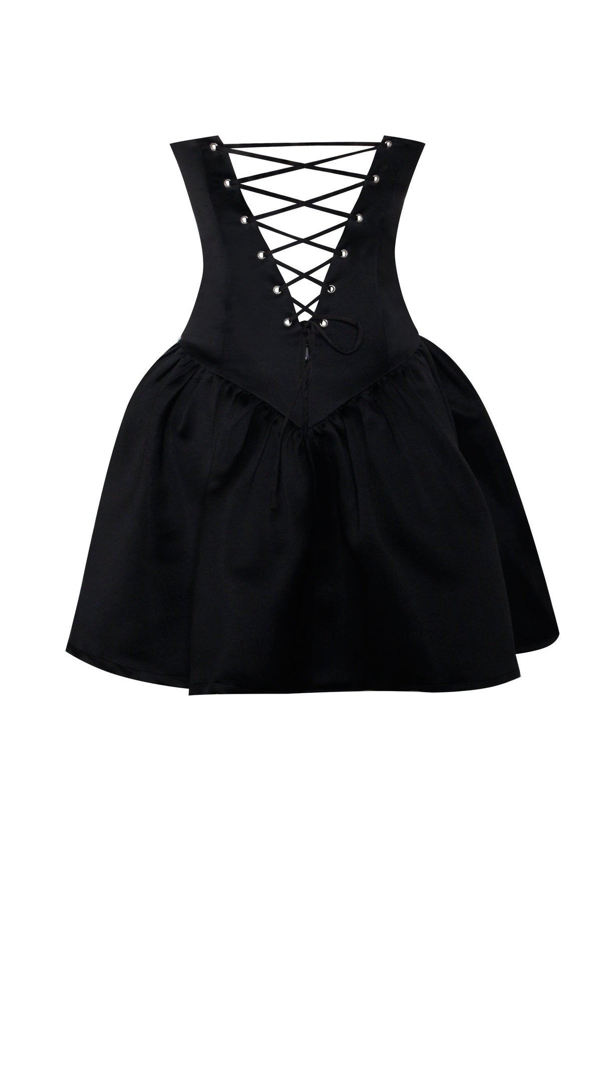 BLACK SATIN CRYSTAL MINI DRESS
