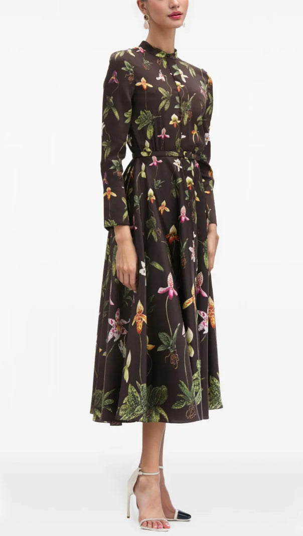 AIIZIE FLORAL PRINT BELTED SHIRT MIDI DRESS - product image