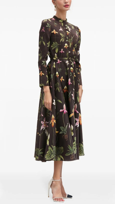Midi-Hemdkleid mit Blumenmuster und Gürtel 