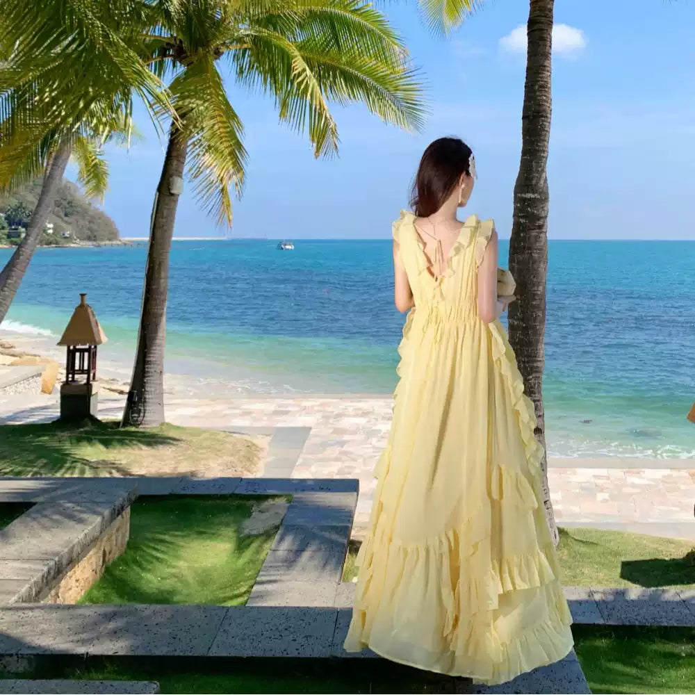 AIIZIE YELLOW RUFFLED MAXI DRESS - product image