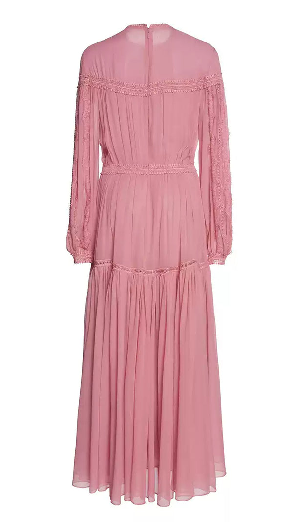 AIIZIE ELEGANT PINK CHIFFON MAXI DRESS WITH LACE DETAILING - product image