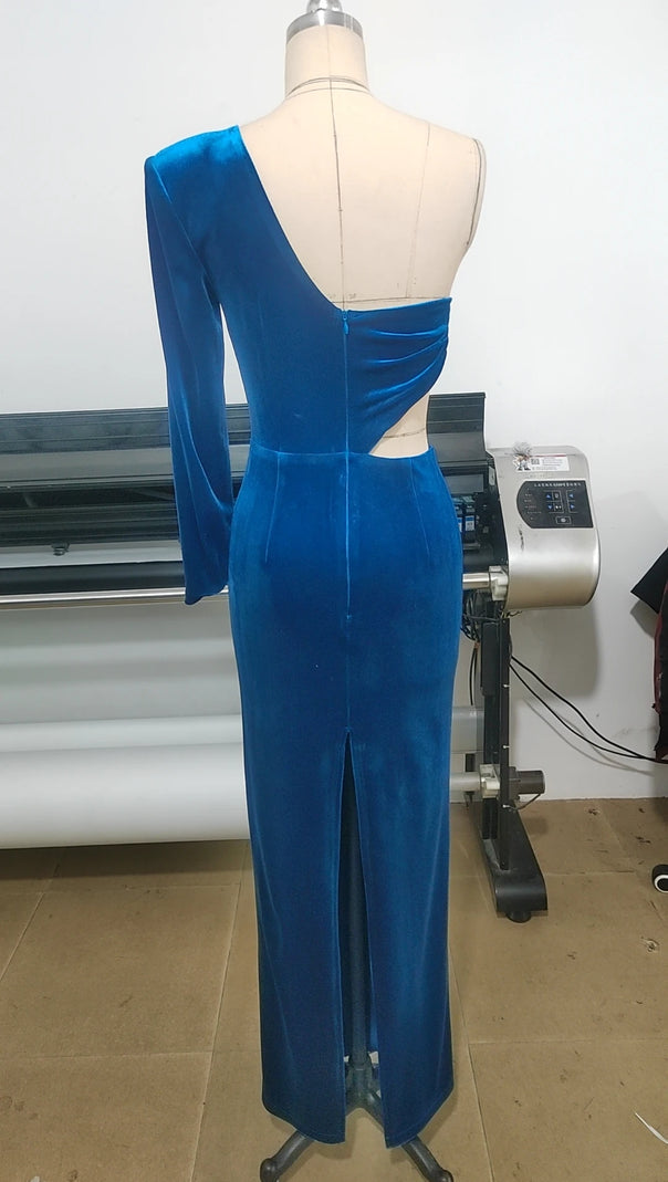 AIIZIE GIANNI ONE SHOULDER VELVET CUTOUT MAXI DRESS - product image