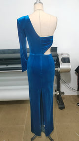 Gianni One Shoulder Velvet Cutout Maxi Dress