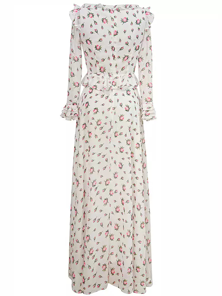 AIIZIE WHITE FLORAL RUFFLED MAXI DRESS WITH SQUARE NECKLINE - product image