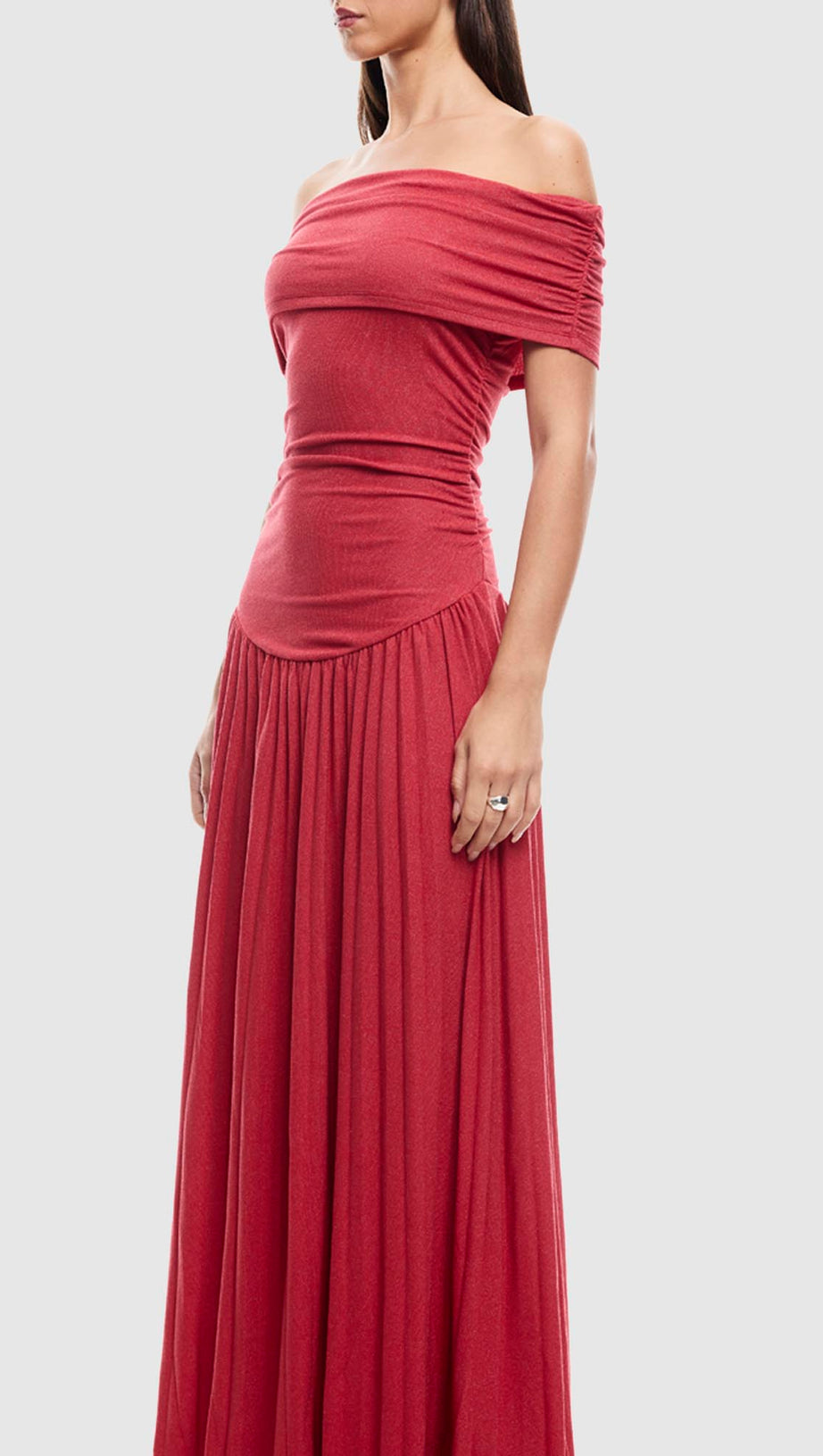 SABINA BODYCON STRAPLESS MAXI DRESS IN CRIMSON