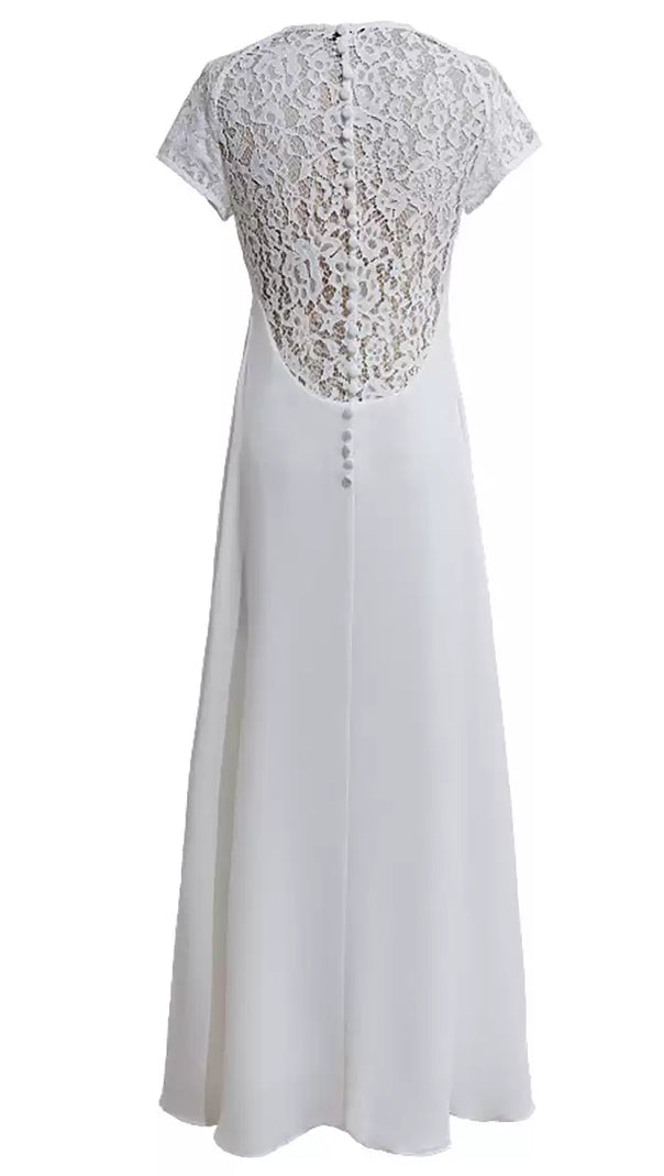 AIIZIE WHITE LACE V - NECK SHORT - SLEEVE MAXI DRESS - product image