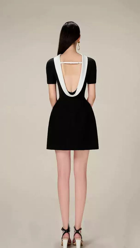 COWL NECK BACKLESS MINI DRESS IN BLACK