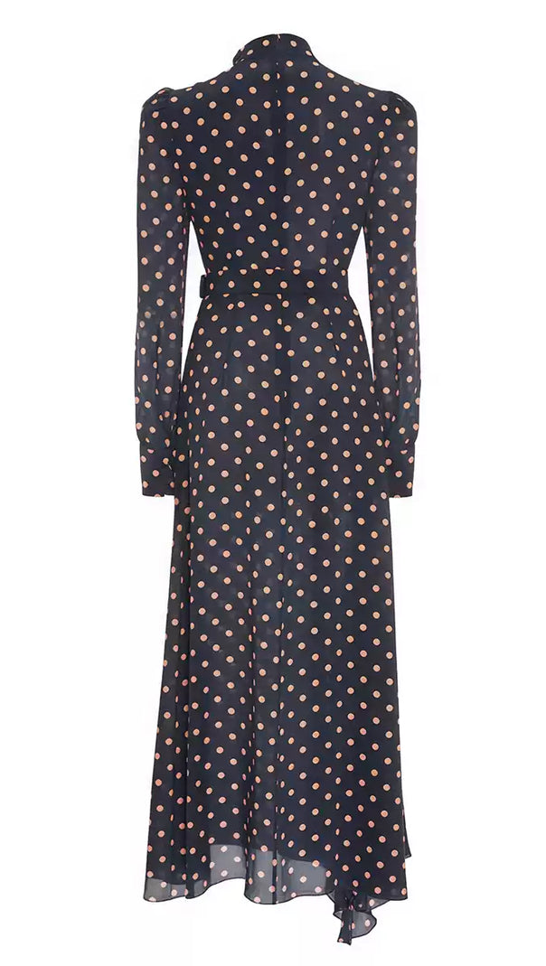 AIIZIE ELEGANT POLKA DOT MIDI DRESS WITH TIE NECKLINE AND BELT - product image
