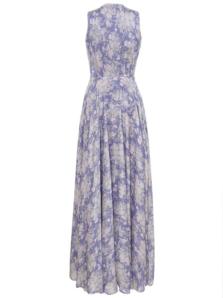 AIIZIE PURPLE ELEGANT FLORAL MAXI DRESS WITH V - NECK AND FLOWY SKIRT - product image