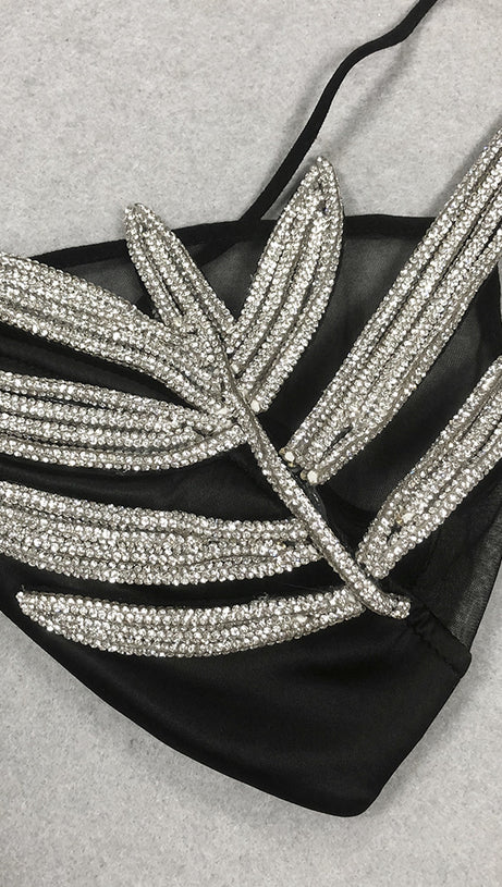 Vieby – Schwarzes Bralette mit Blattkristall