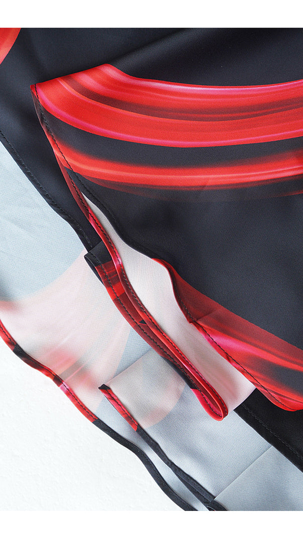 AIIZIE BLACK MAXI DRESS WITH RED PRINTS, PUFF SLEEVES & V - NECK - product image