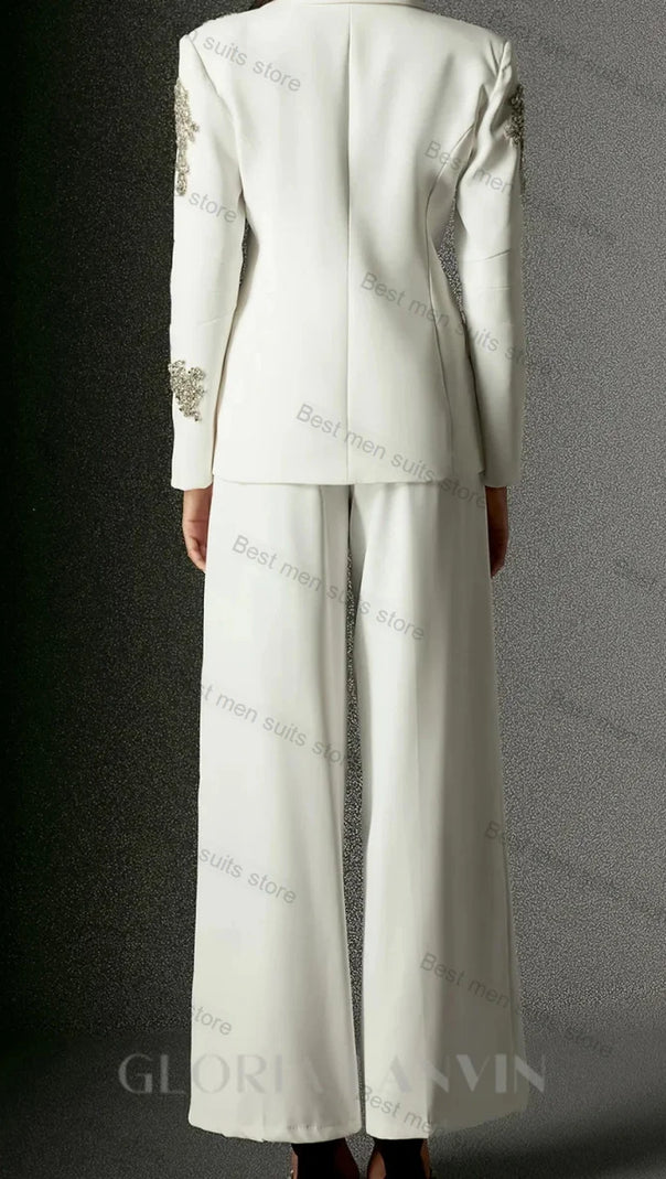 AIIZIE WINEE RHINESTONES EMBELLISHED BLAZER SET WHITE - product image