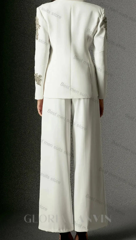 WINEE RHINESTONES EMBELLISHED BLAZER SET WHITE