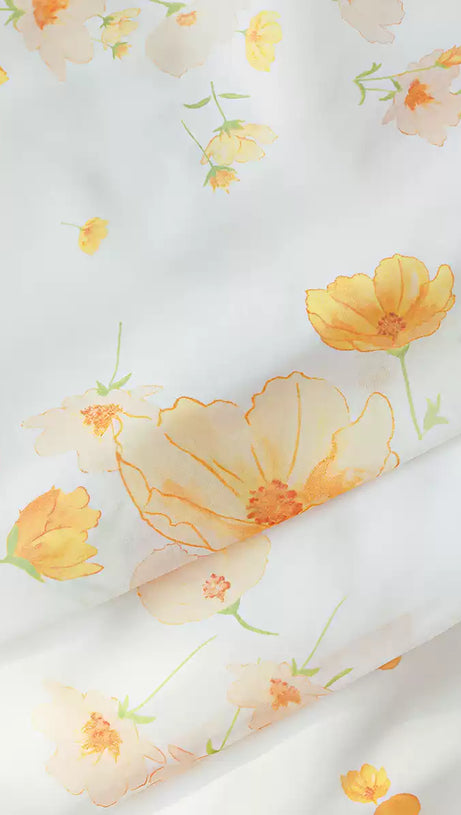 YELLOW FLORAL PRINT WRAP V - NECK MAXI DRESS WITH BELL SLEEVES