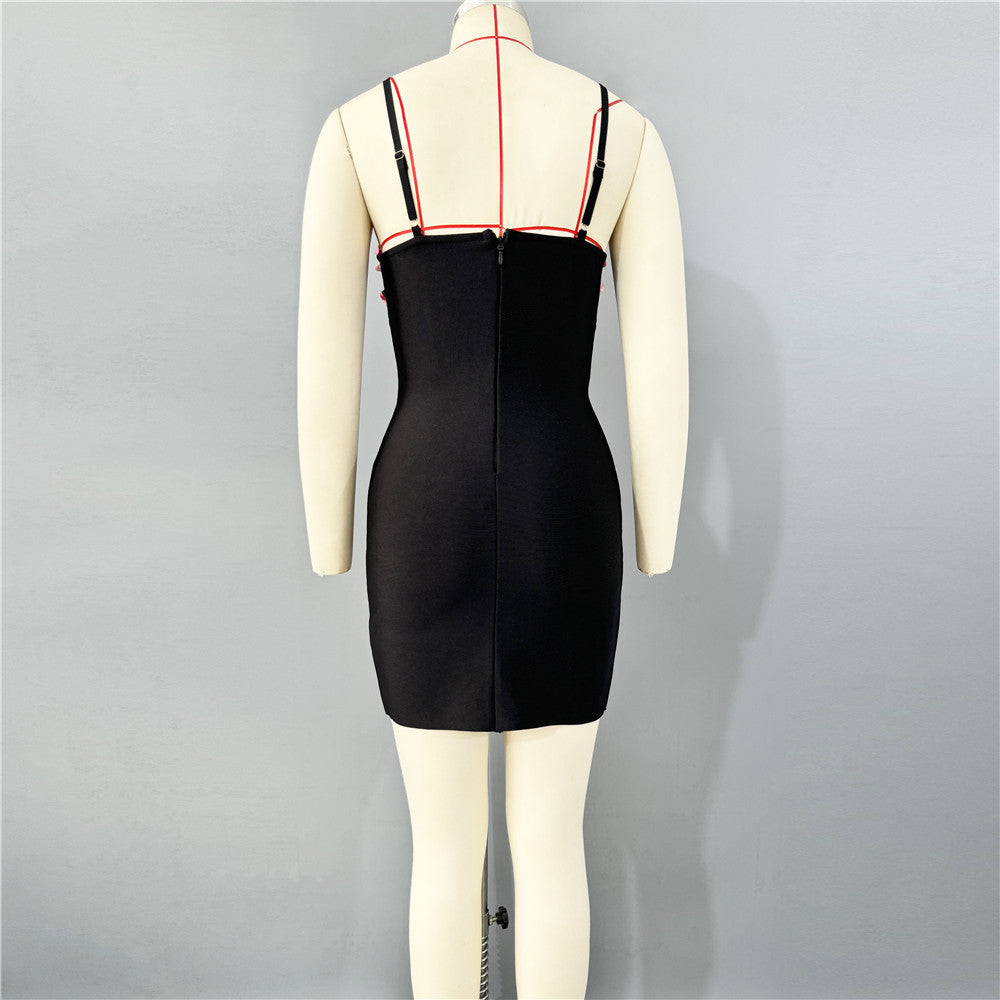 AIIZIE FLORAL PEARL MINI DRESS BLACK - product image